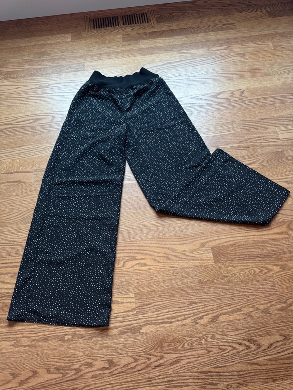 Adrienne Vittadini Black Wide Leg Pants with Tiny Dot Pattern